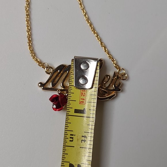 Gold Tone With Red Flower Mother Necklace 18 Inches Long - Picture 8 of 10